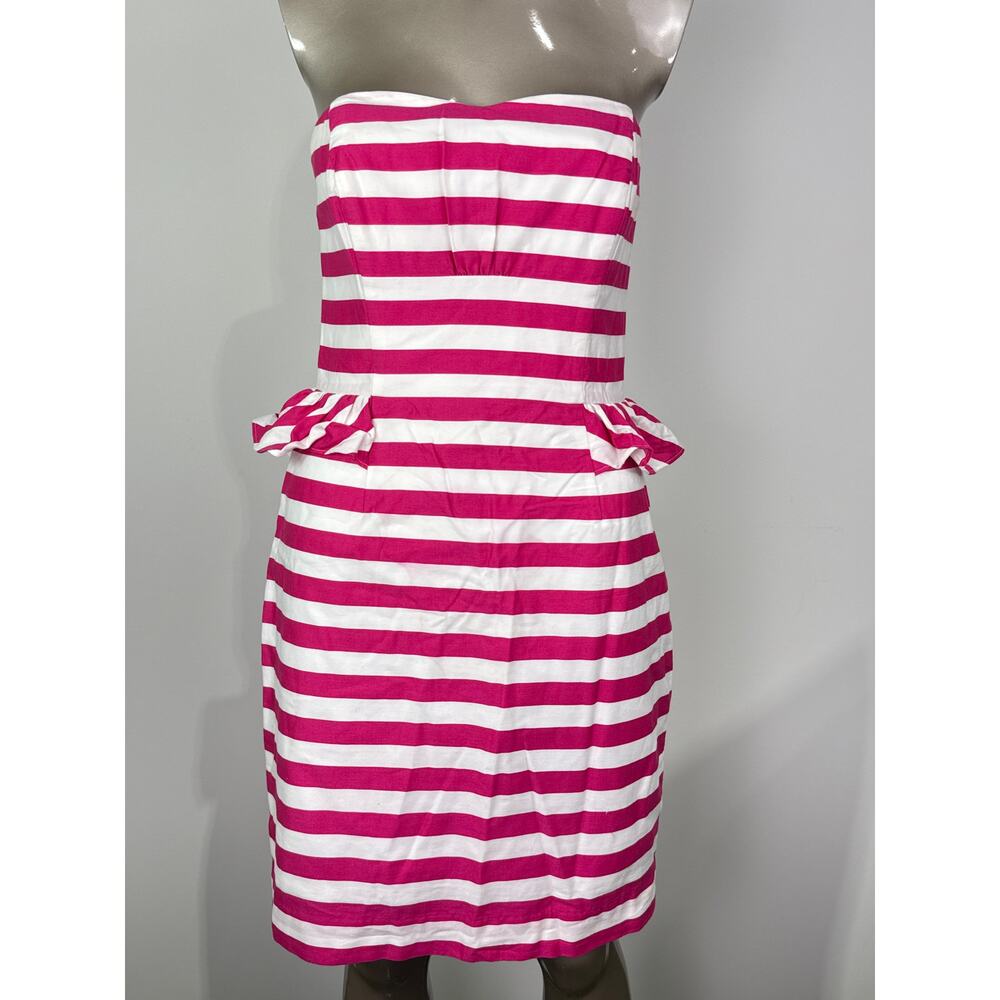 Lilly Pulitzer Dress Womens 4 Pink White Strapless Stripe Ruffle Cocktail Formal